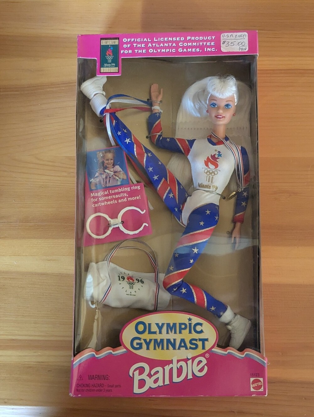 Barbie Olympic Gymnast Doll in Red, White, Blue Leotard with Gold Medal